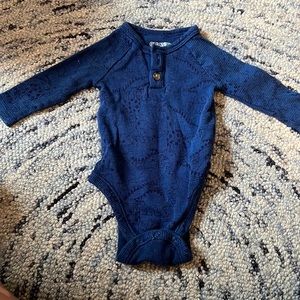 0-3M Onesie Blue Waffle with Dinosaurs